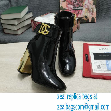 Dolce  &  Gabbana Heel 10.5cm Leather Ankle Boots Patent Black with DG Karol Heel and Strap 2021